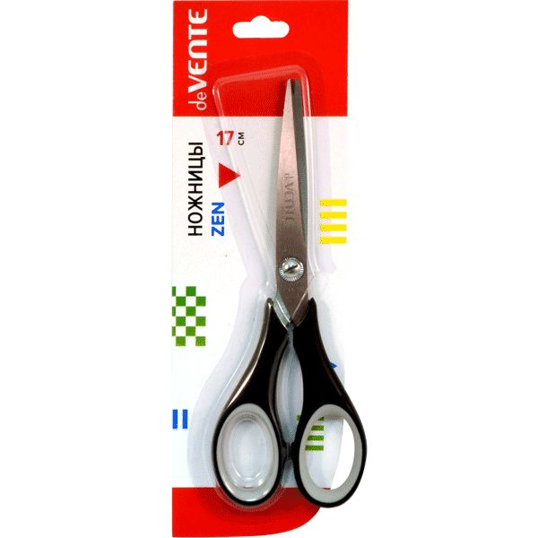 Ножницы 170 мм, классические, прорезин. кольца, черно-серые, deVENTE Zen