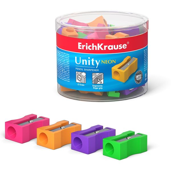 Точилка пластиковая ErichKrause Unity Neon, 1 отв., ассорти 4 цвета