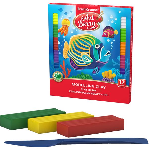 Пластилин классический ArtBerry Алоэ Вера: 12 цветов, брусок 18 г, стек (к/к)