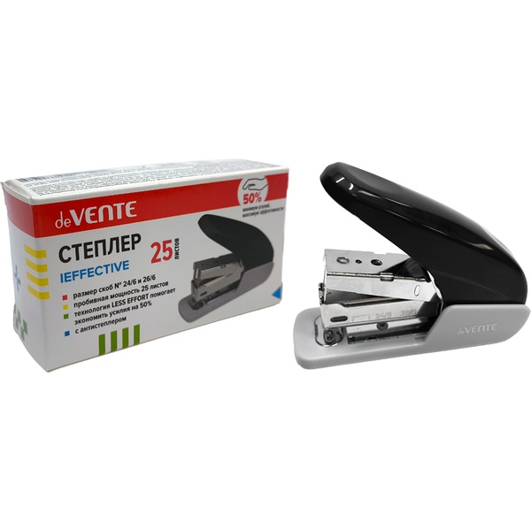 Степлер № 24/6, до 25 л., с антистеплером, пластик. корпус, deVENTE ieffective_черный