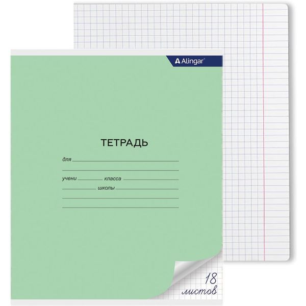 Тетрадь А5, клетка, 18 л., на скобе, 60 г/м², мел. картон,  Alingar_зеленая