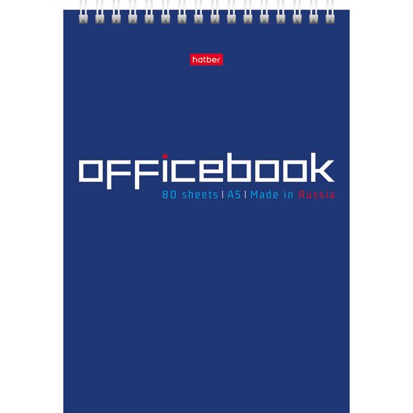 Блокнот на гребне А5, 80 л., клетка, 65 г/м², уф-лак, ж/подложка, Hatber Office Book