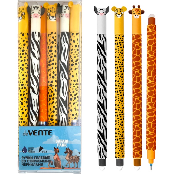Ручка "пиши-стирай" гелевая, синяя, 0.5 мм, линия 0.4 мм, deVENTE Safari Park_3 дизайна
