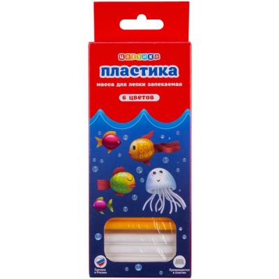 Пластика (полимерная глина) ЦВЕТИК, в наборе, 6 цветов по 20 г, запекаемая