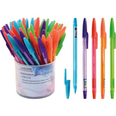 Ручка шариковая, синяя, Ø 0.5 мм "игла", тон. корп., рифл. упор, аром. чернила,  deVENTE Lancer_5 дизайнов
