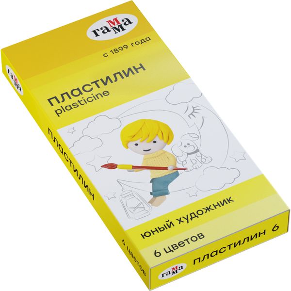 Пластилин классический ГАММА Юный художник, 6 цветов, 84 г, стек в комплекте, к/уп.