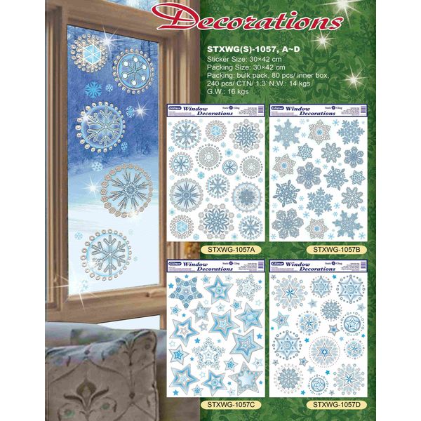 Наклейка новогодняя Darlens "Магические снежинки", 30*42 см, статическая пленка, 4 дизайна (на окон)