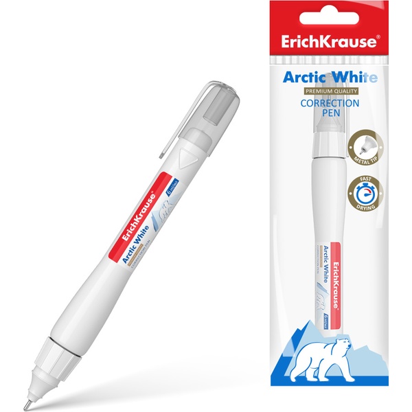 Ручка-корректор 6 мл ErichKrause Arctic white, на основе растворителя, метал. ПУ (в п/п)