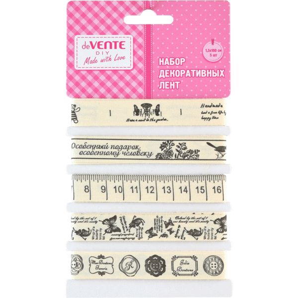 Ленты декоративные с рисунком, 15 мм* 1 м, цв.: натуральный, deVENTE Handmade (5 шт.)