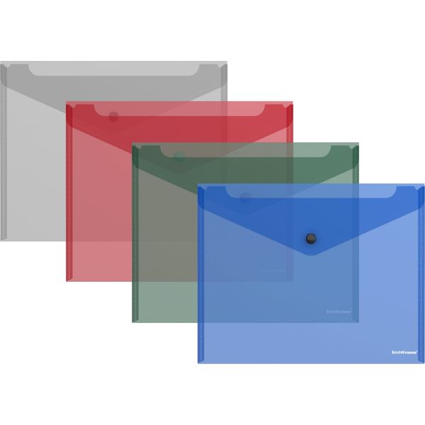 Папка-конверт на кнопке, В5, PP 160 мкм, полупрозрачная, ErichKrause Зеркало Классика_4 цвета