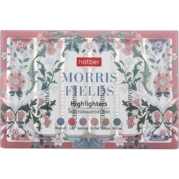 Текстмаркеры 6 цветов, пастельные, н-к "клин", ШЛ 1-4 мм, шестигран. корпус, Hatber Morris Fields