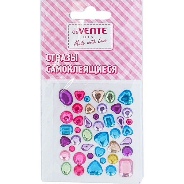 Стразы самоклеящиеся, карточка 65*75 мм, цвет и форма микс, deVENTE Кристаллы Акция!