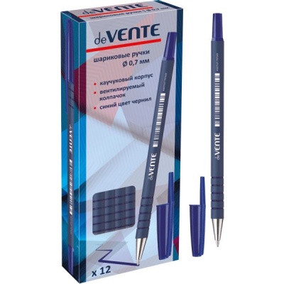 Ручка шариковая синяя, 0.7 мм, рифл. упор, метал. н-к, круг. корп. soft touch, deVENTE Neoline Ручка шариковая синяя, 0.7 мм, рифл. упор, метал. н-к, круг. корп. soft touch, deVENTE Neoline