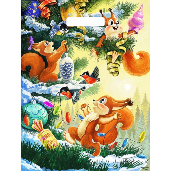 Пакет с вырубной ручкой, 40*31 см, полиэтилен 60 мкм, Три бельчонка Пакет с вырубной ручкой, 40*31 см, полиэтилен 60 мкм, Три бельчонка