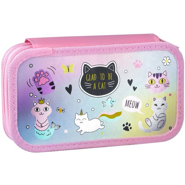 Пенал 2 отд., на молнии, 190*110*35 мм, лам. картон, тисн. ф., ArtSpace Glad to be Cat