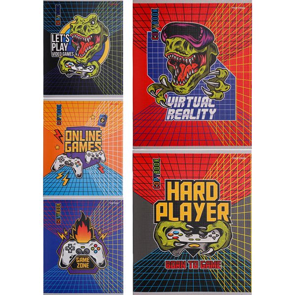 Тетрадь А5, клетка, 48 л., на скобе, 60 г/м², тисн. "лен", Prof-Press Мир видеоигр_5 дизайнов