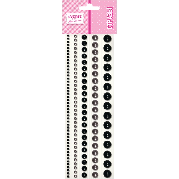 Стразы самоклеящиеся, 115 шт., круглые, 5 р-ров, цв.: черн. бриллиант/черн. жемчуг, deVENTE DIY Pearls