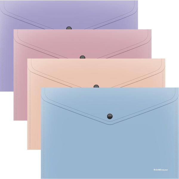 Папка-конверт на кнопке, А4, PP 180 мкм, непрозрачная, soft touch, ErichKrause Soft Manga_4 цвета Папка-конверт на кнопке, А4, PP 180 мкм, непрозрачная, soft touch, ErichKrause Soft Manga_4 цвета