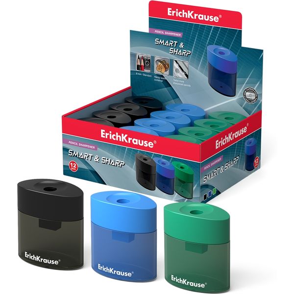 Точилка пластиковая, 1 отв., контейнер, ErichKrause Smart&Sharp_3 дизайна