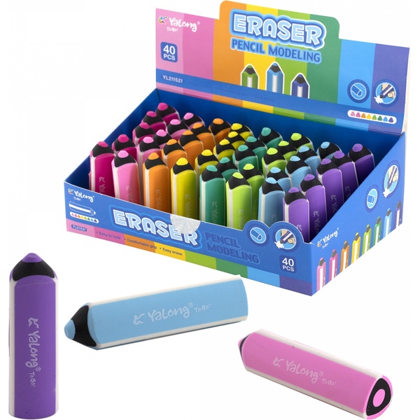 Ластик Yalong Яркие карандашики, синт. каучук, трехгранный, 65*16*16 мм, 8 дизайнов