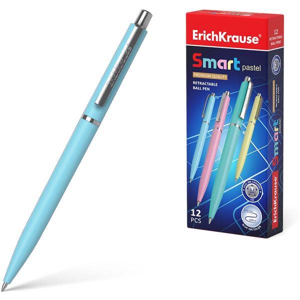 Ручка шариковая автомат., синяя, 0.7 мм, метал. клип, ErichKrause Smart Matic Pastel_4 дизайна