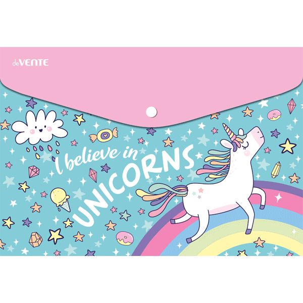 Папка-конверт на кнопке, А5, PP 150 мкм, непрозрачная, deVENTE Unicorn Папка-конверт на кнопке, А5, PP 150 мкм, непрозрачная, deVENTE Unicorn