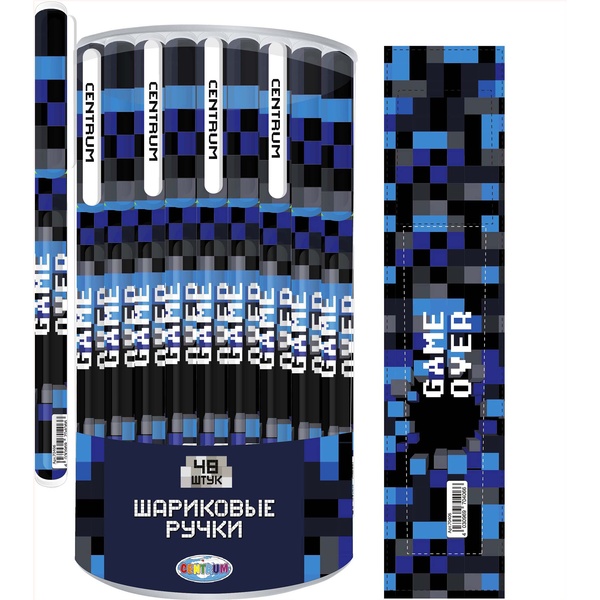 Ручка шариковая, синяя, Ø 0.7 мм, круг. корпус, принт, CENTRUM Game over  