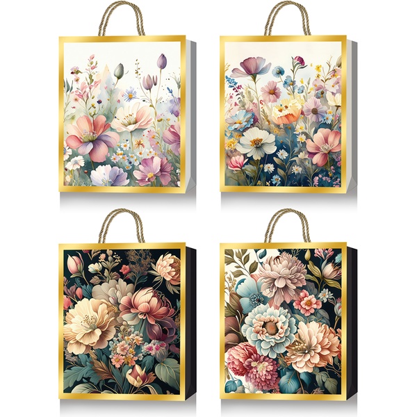 Пакет подарочный, 18*23*8 см, бумага 210 г/м², тисн. фольгой, deVENTE Flower Art_4 дизайна