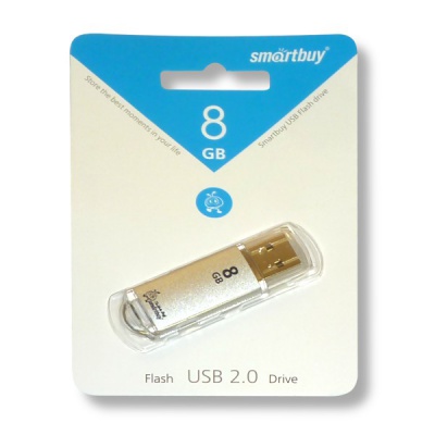 Флеш-накопитель USB 2.0, 8 ГБ, Smartbuy V-Cut Silver/сверкающий серебристый