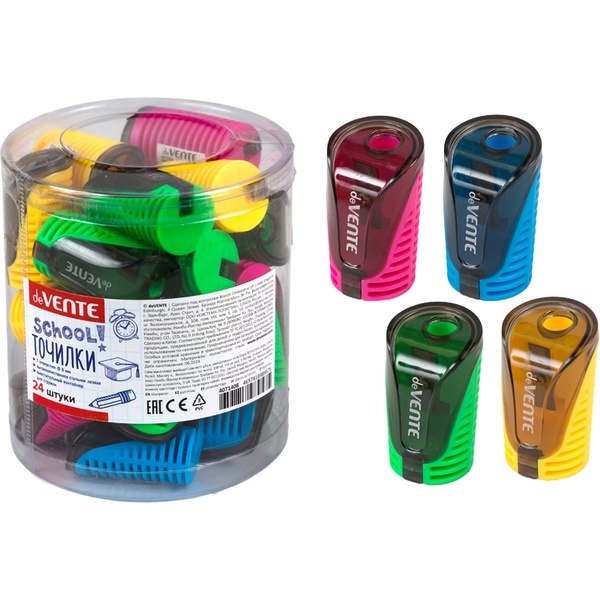 Точилка пластиковая, 1 отв., контейнер, deVENTE School_4 дизайна Точилка пластиковая, 1 отв., контейнер, deVENTE School_4 дизайна