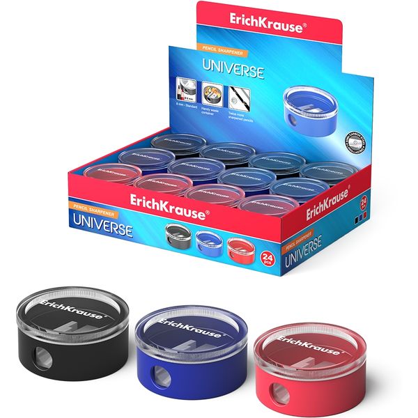 Точилка пластиковая, 1 отв., контейнер, ErichKrause Universe_3 дизайна