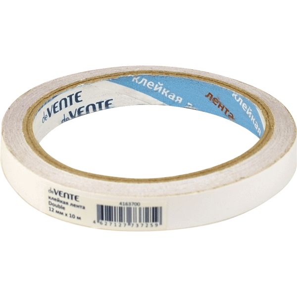 Лента клейкая 2-сторонняя, 12 мм * 10 м, 90 мкм, РР основа, картон. втулка, deVENTE Double