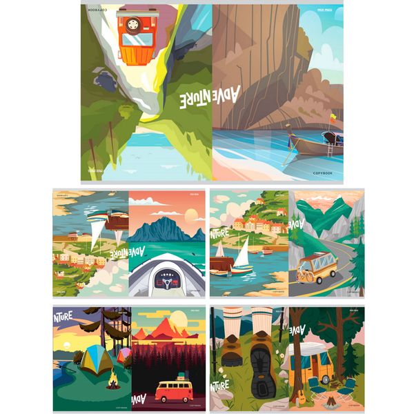 Тетрадь А5, клетка, 48 л., на скобе, 60 г/м², 2-ая обложка, Prof-Press Путешествие по городам_5 дизайнов