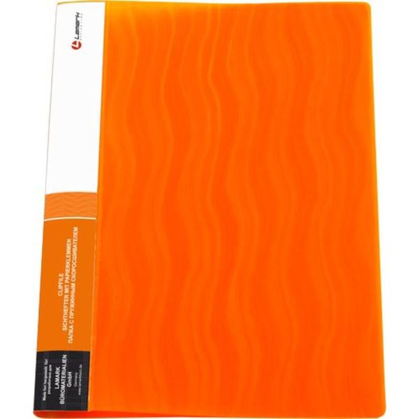 Папка-скоросшиватель с пружинным механизмом, А4, 600 мкм, Lamark Волна, торц. карман, оранжевая