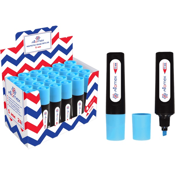 Текстовыделитель Attomex, голубой, линия 1-5 мм, н-к "клин", плоский корпус Текстовыделитель Attomex, голубой, линия 1-5 мм, н-к "клин", плоский корпус