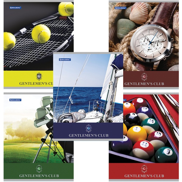 Тетрадь А5, клетка, 48 л., на скобе, 65 г/м² (92%), BRAUBERG Клуб джентльменов_5 дизайнов