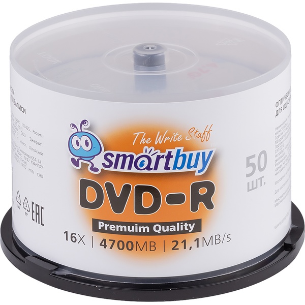 Диск Smartbuy DVD-R 4.7GB 16x 50шт. Cake Box