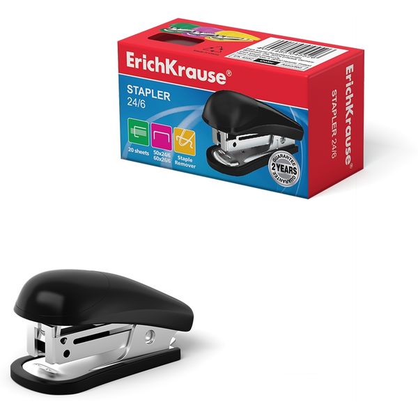 Мини-степлер № 24/6 на 20 л. ErichKrause Compact, с антистеплером, ассорти Акция!