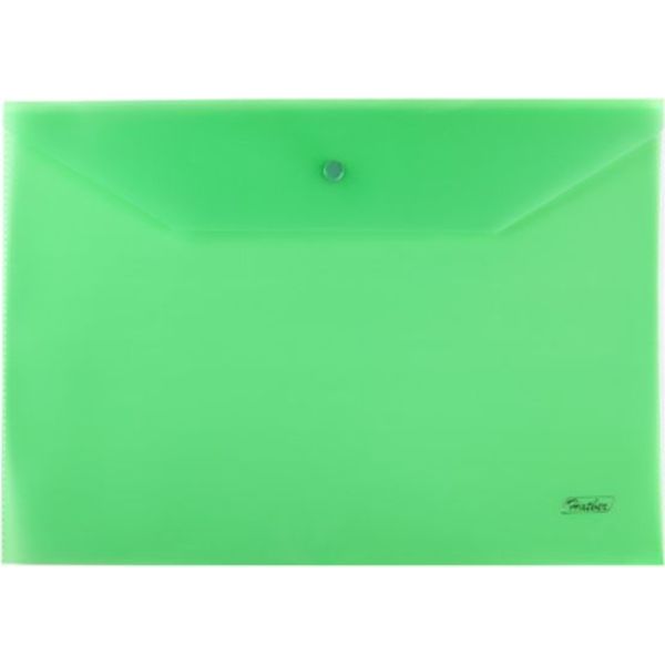 Папка-конверт на кнопке, А4, PP 180 мкм, полупрозрачная, Hatber_зеленая   Акция!!