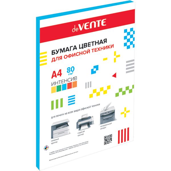 Бумага цветная А4/80/50 л., интенсив, синяя, ПЭТ с подложкой, deVENTE