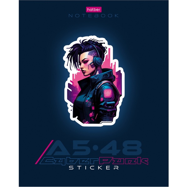 Тетрадь 48 л., клетка, 65 г/м², обл. мел. картон, выб. лак, Hatber Cyberpunk sticker_5 дизайнов Тетрадь 48 л., клетка, 65 г/м², обл. мел. картон, выб. лак, Hatber Cyberpunk sticker_5 дизайнов