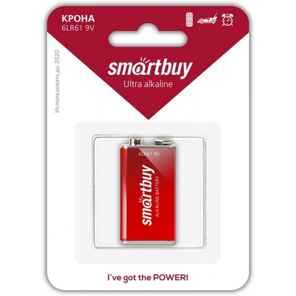 Батарейка щелочная 6LR61/крона, 9 V, блистер, Smartbuy Ultra