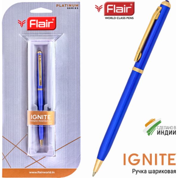 Ручка шариковая подарочная Flair Ignite, поворотный м-м, цв. корпуса синий/золото, 0.8 мм, синяя Акция!