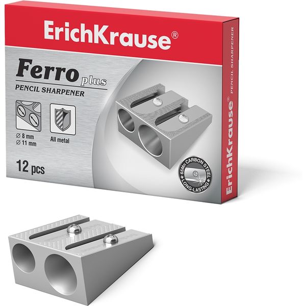 Точилка металлическая, 2 отв. (Ø8 и Ø11 мм), ErichKrause Ferro Plus
