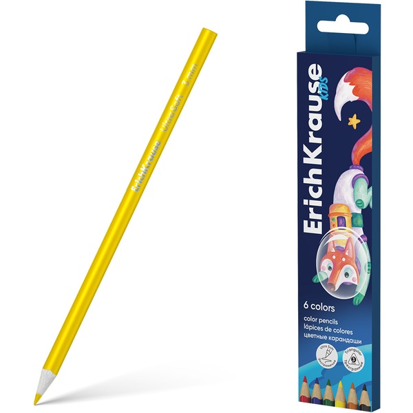 Карандаши цветные 6 шт., деревянные, трехгранные, ErichKrause Kids Space Animals (в к/к) Карандаши цветные 6 шт., деревянные, трехгранные, ErichKrause Kids Space Animals (в к/к)