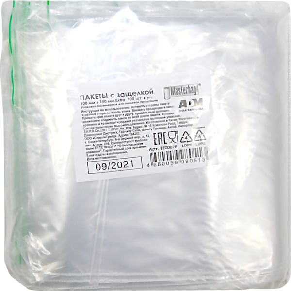 Гриппер (пакет с застежкой zip lock) 10*15 см, 23-26 мкм, 100 шт., Masterbag Экстра Гриппер (пакет с застежкой zip lock) 10*15 см, 23-26 мкм, 100 шт., Masterbag Экстра