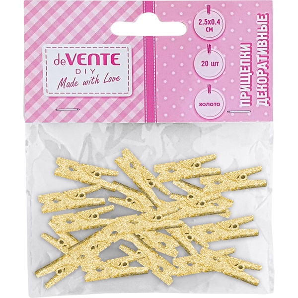 Прищепки декоративные deVENTE DIY Golden, деревянные, 25*4 мм, цв.: золотистый (20 шт.)