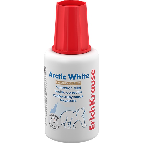 Корректирующая жидкость с кисточкой ErichKrause Arctic white, 20 мл, на основе растворителя