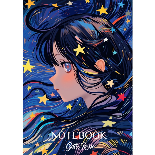 Блокнот на скобе А5, 40 л., линия, 80 г/м2, выб. лак, Gatto Rosso Звездный Notebook_Мечты   Акция!