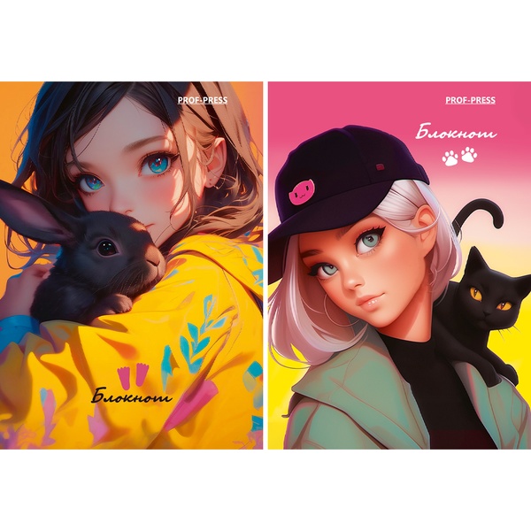 Блокнот на склейке А7, 48 л., клетка, 60 г/м², Prof-Press Хозяйка и питомец-1_2 дизайна Акция!